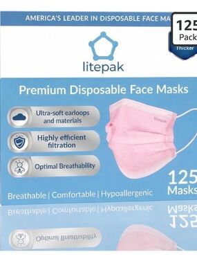Litepak Pink Disposable Face Masks - Soft Earloop Pack